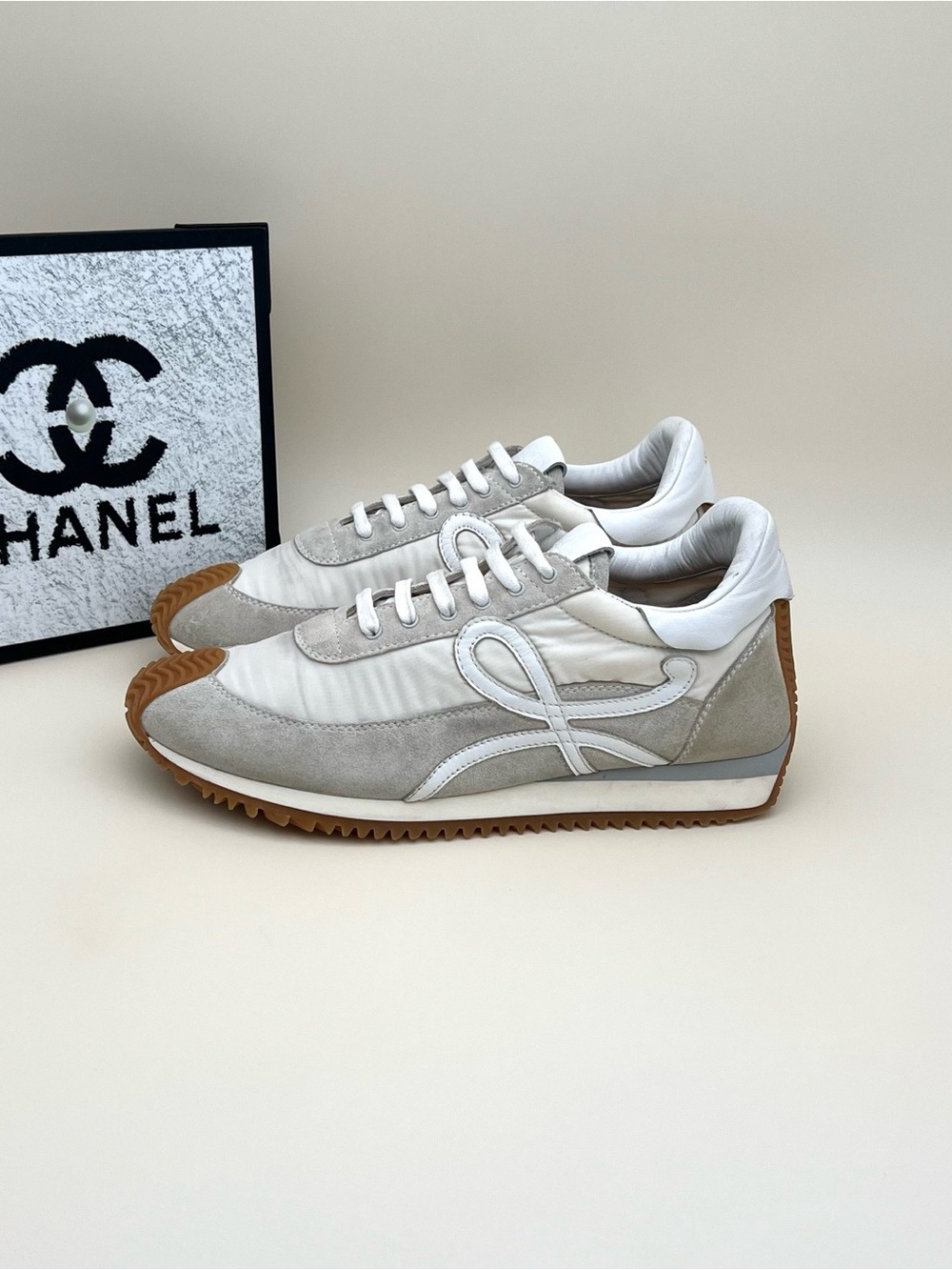 Loewe Neutral Suede & Textile Sneakers with Gum Sole